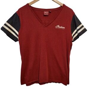 Indian Motorcycle Women's V-Neck T-Shirt Short Sleeve Red Size XL‎ 100% Cotton